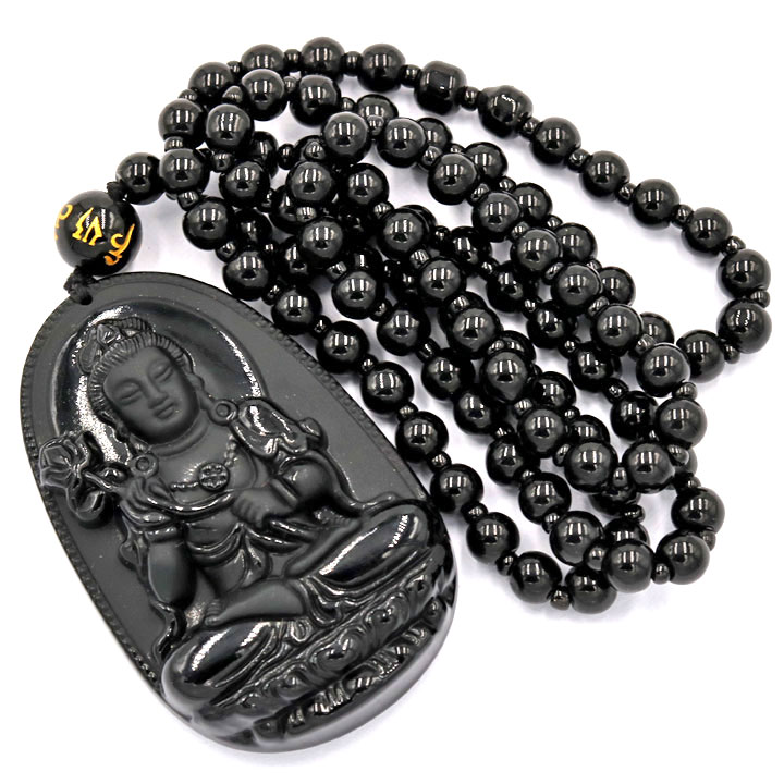 Vòng cổ Đại Thế Chí Bồ Tát thạch anh đen 6 cm MDS4