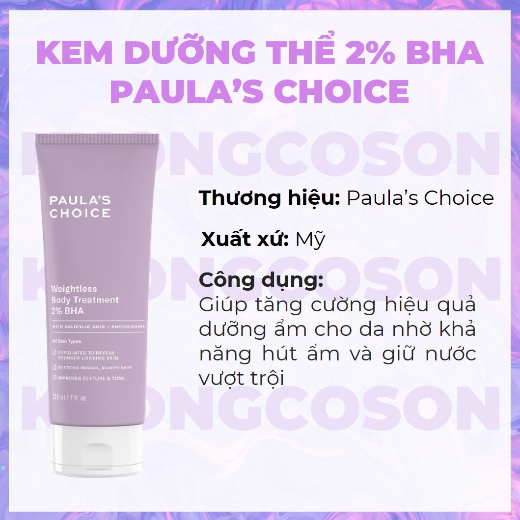 Kem Dưỡng Thể Paula’s Choice RESIST WEIGHTLESS BODY TREATMENT WITH 2% BHA Ngừa Viêm Lỗ Chân Lông 210ml + Tặng Kèm Túi Đựng Mỹ Phẩm Cao Cấp