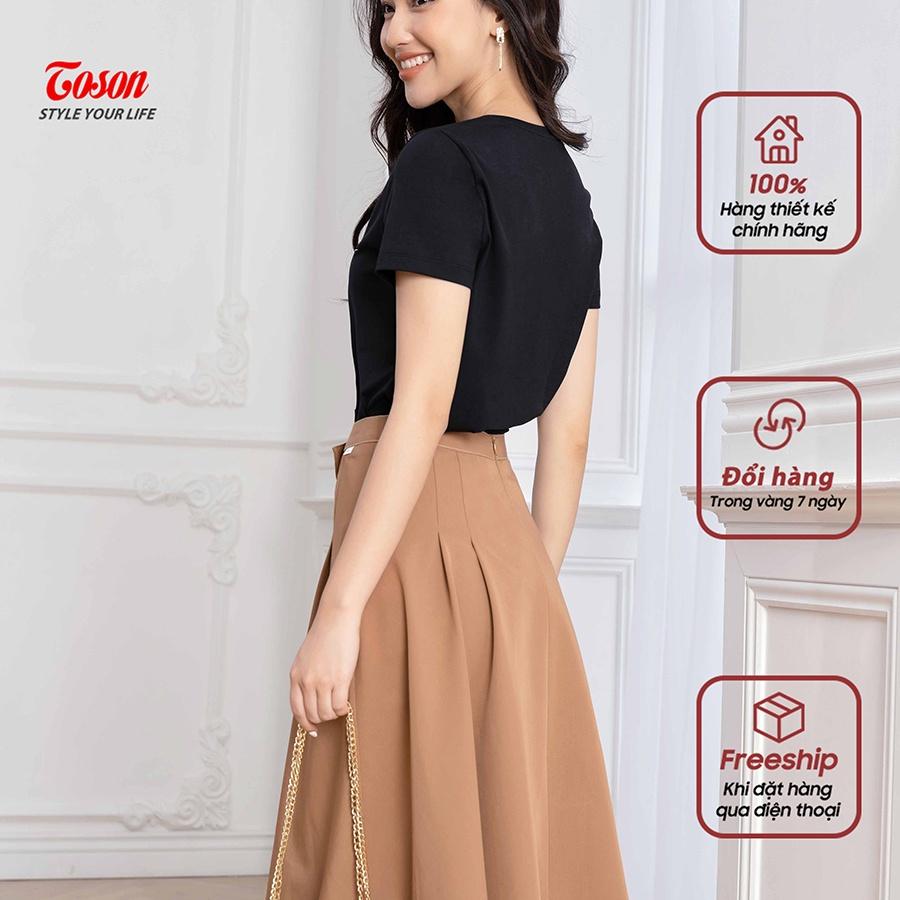 Chân váy đen , be xòe xếp ly, cạp phối đai trần chỉ đính cúc -34044 - TOSON