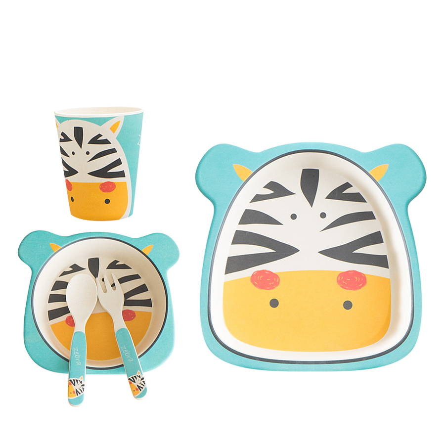 Bộ Dụng Cụ Ăn Uống Bằng Sợi Tre Cho Bé Bamboo Dish Zebra Binggio