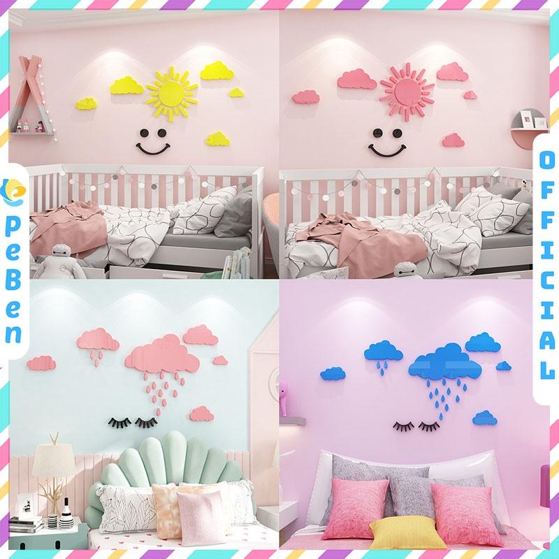 Tranh dán tường mica 3d decor khổ lớn dán tường đám mây dễ thương