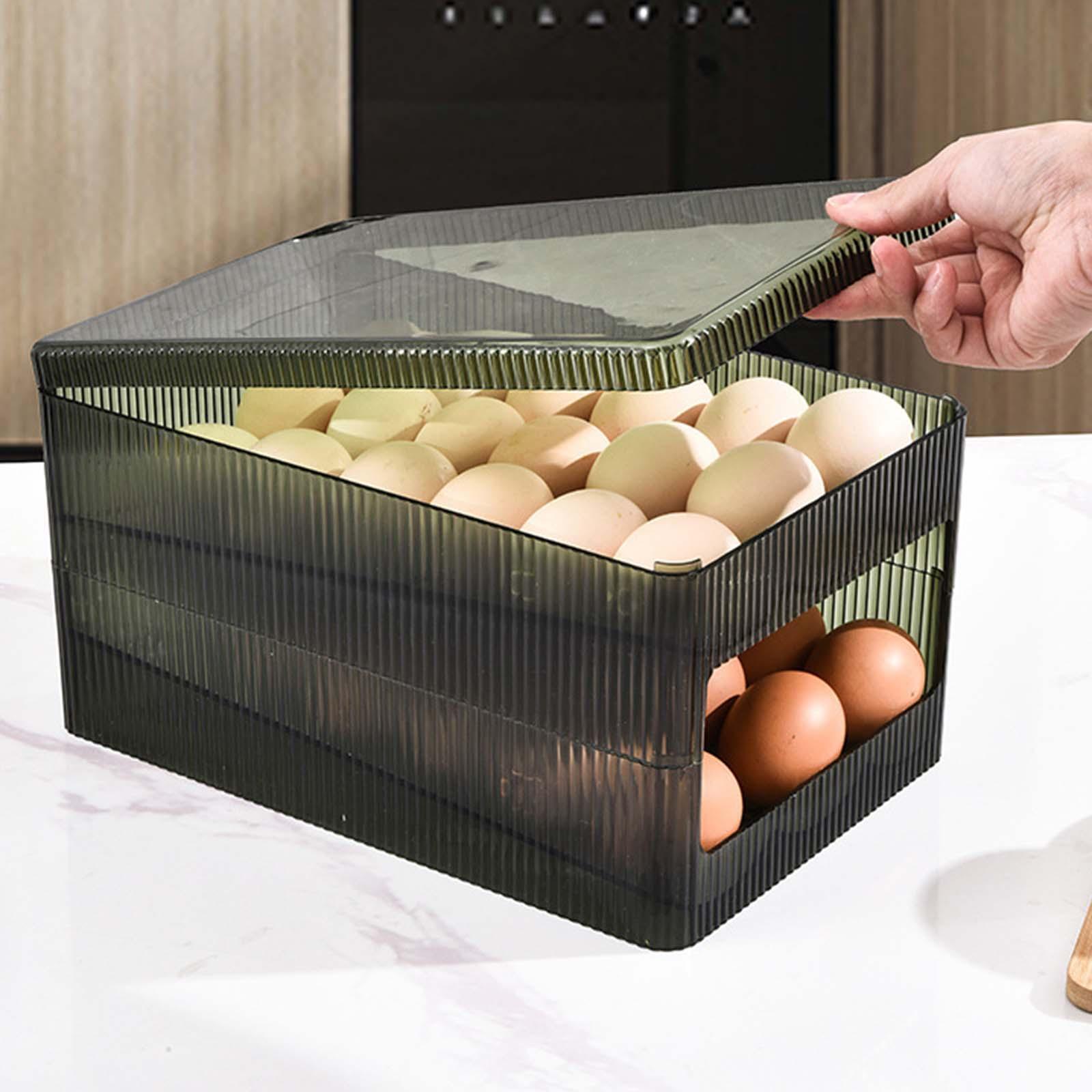 Automatic rolling eggs Holder Storage Box Reusable with Lid Egg Storage Drawer Egg Storage Organizer Bin for Refrigerator