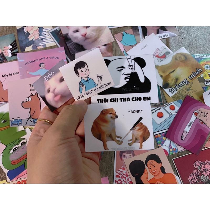Set 50 stickers chống thấm nước meme cho nữ trang trí balo hộp bút vali laptop nón bảo hiểm ly cốc tường nhà hàng quán