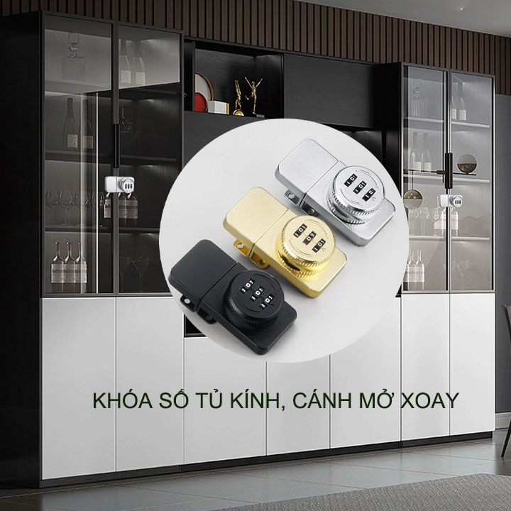 Khóa số tủ kính bằng hợp kim, loại 1 hoặc 2 cánh mở xoay, có thể thay đổi mã số