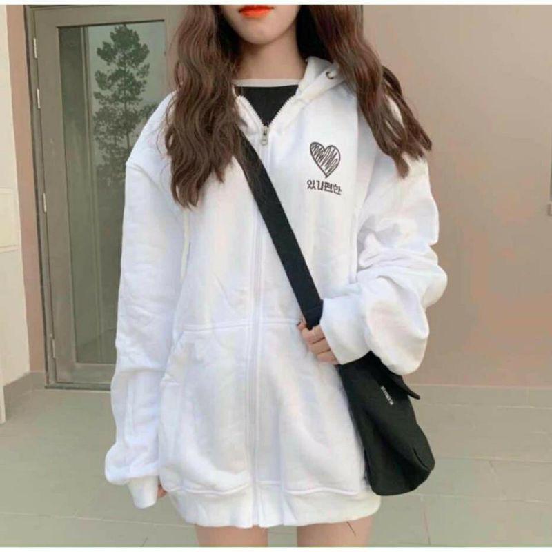 Áo khoác hoodie chống nắng dành cho nam nữ Thêu Trái Tim, Nỉ ngoại form rộng Có Dây Kéo unisex ulzzang