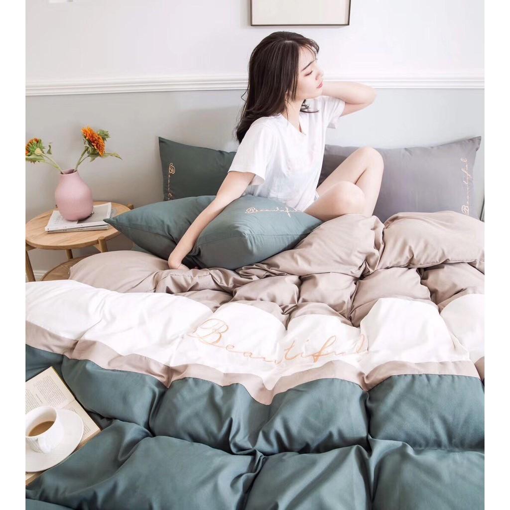 Bộ 5 Món Vỏ Chăn Ga Gối Cotton Tici Xuất Nhật Beauty Phối Màu