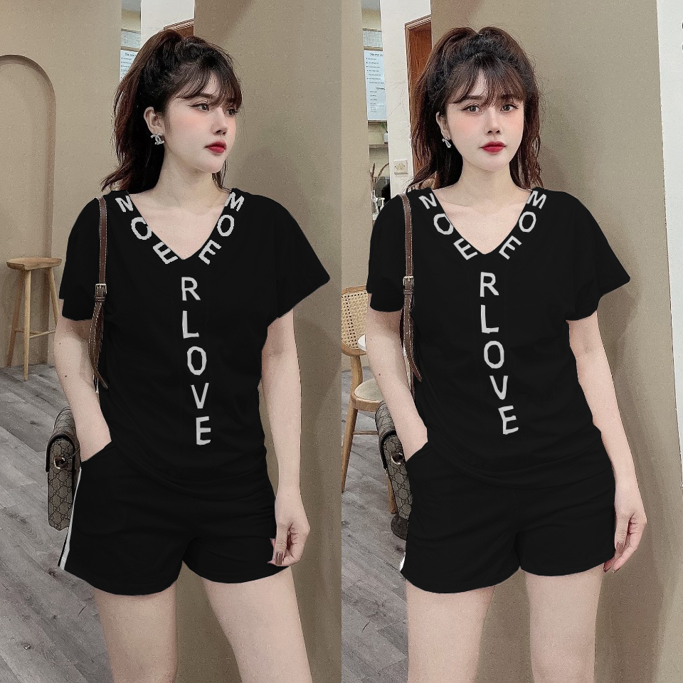 Đồ bộ thun đùi cổ tim chữ Love