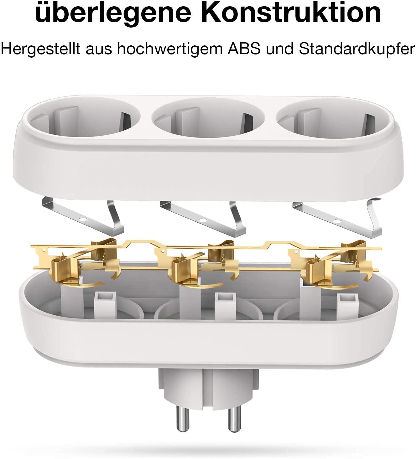 Nhiều ổ cắm, 2 mảnh bộ chuyển đổi ổ cắm 250V/16A 3680W ổ cắm di động, ổ cắm tấm tường, ổ cắm di động, cho văn phòng, tại nhà, du lịch, màu trắng