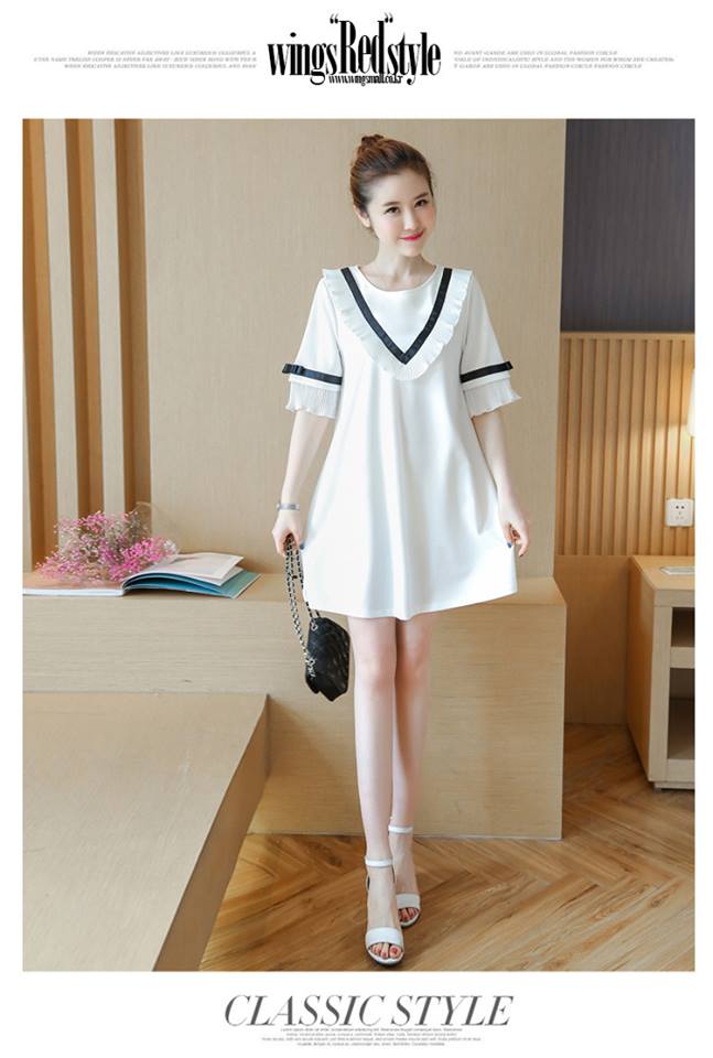 Váy Bầu Trắng Cổ Thủy Thủ - MYC 1246