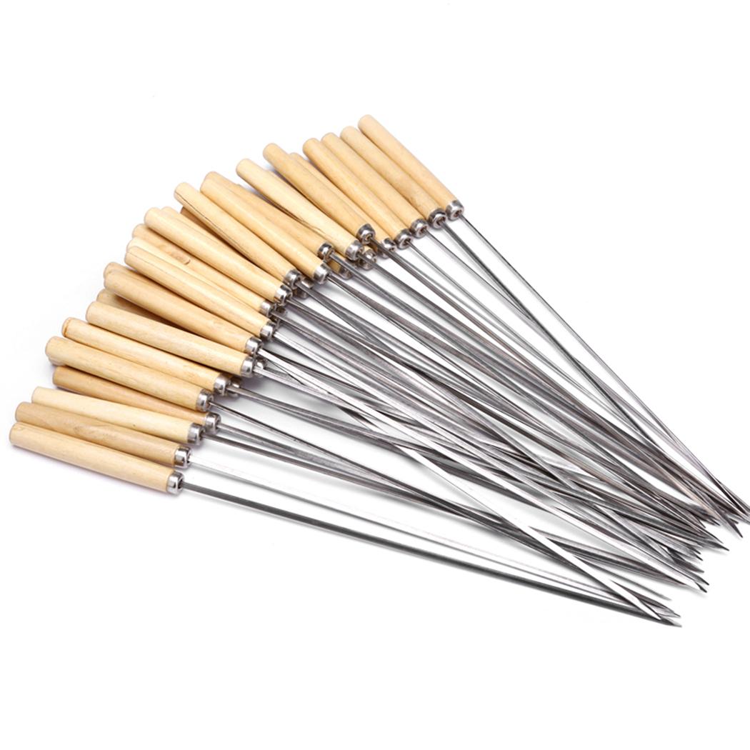 20 Cái/bộ Thịt Nướng Xiên Bằng Gỗ Tay Cầm Thép Không Gỉ Kabob Xiên Nướng BBQ Dính Ngoài Trời Cắm Trại BBQ Dụng Cụ Phụ Kiện