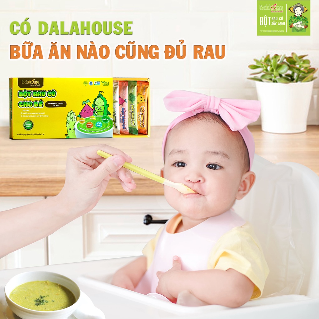 Bột rau củ dinh dưỡng cho bé Dalahouse Hộp 63gr (Mẫu mới gồm 21 tuýp tiện dụng) Sấy lạnh nguyên chất, đạt chuẩn Châu Âu