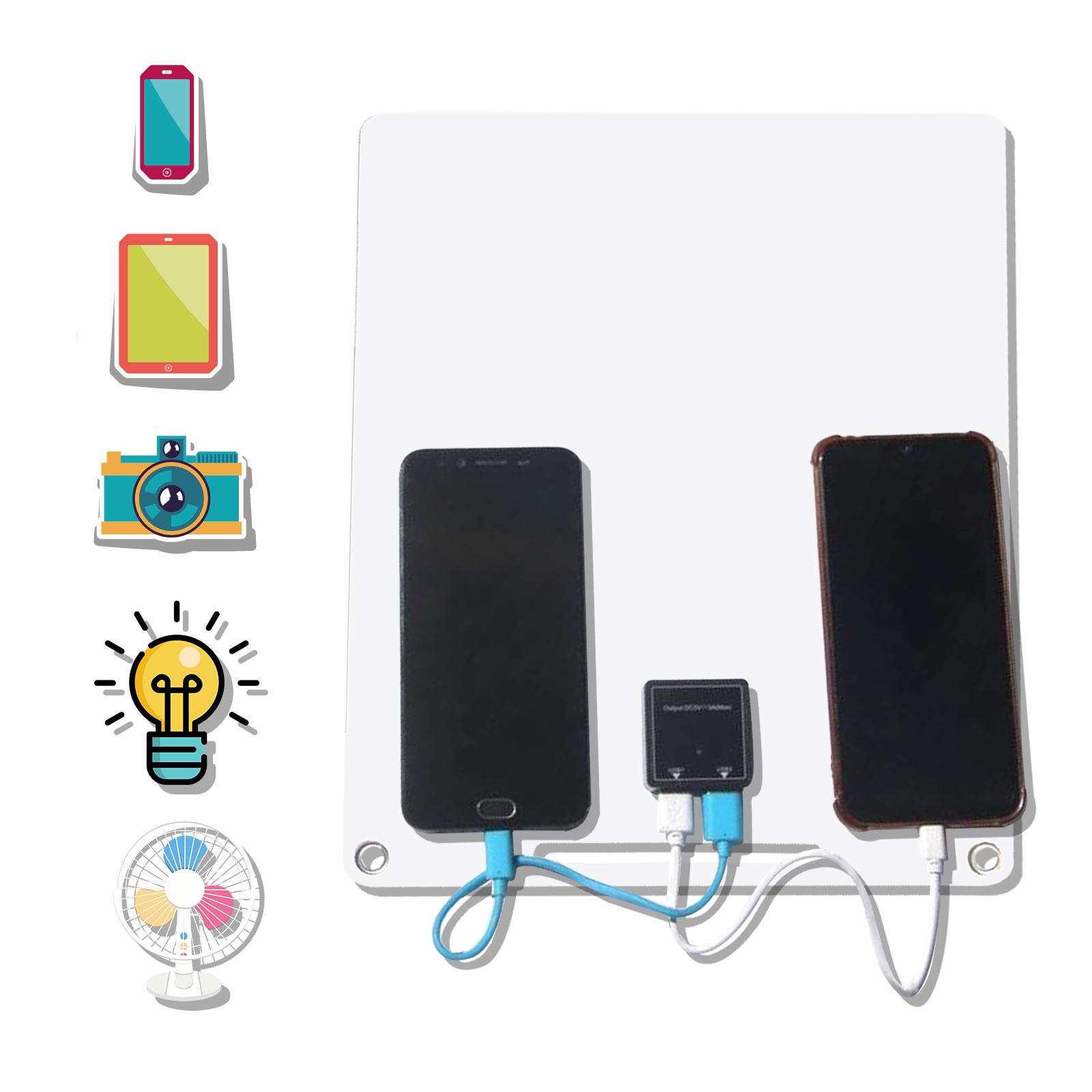 13W 5V Solar Panel with Dual USB Port 2PCS Carabiner Polycrystalline Silicon Solar Cell for Outdoor Camping and Hiking