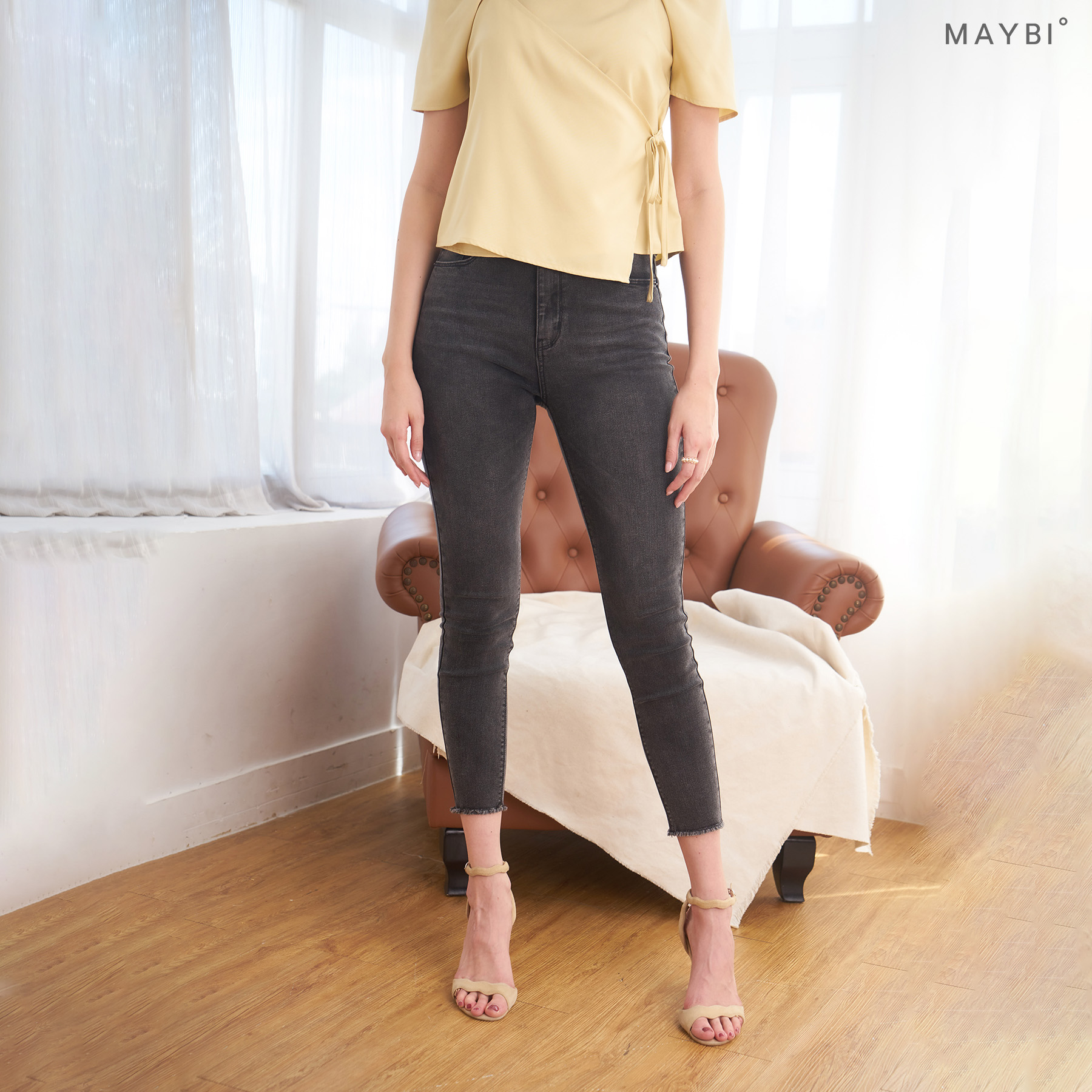 MAYBI - Quần skinny jean xám đậm