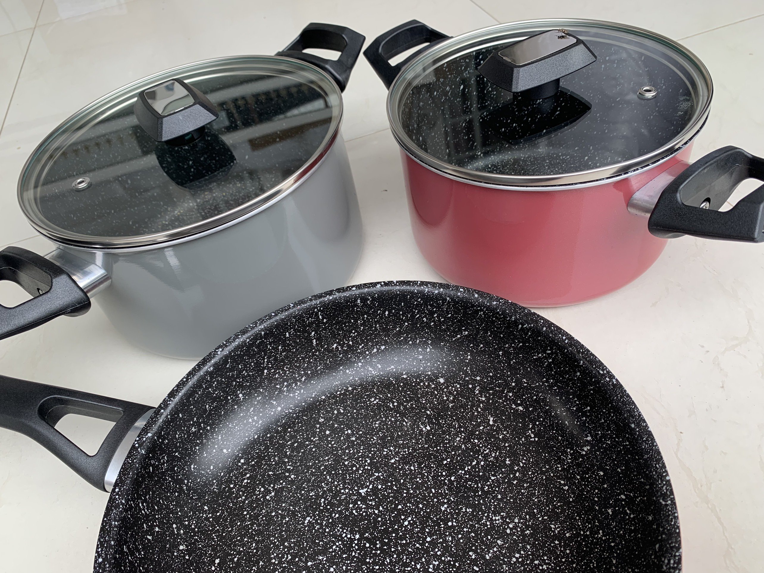 Bộ nồi chảo đáy từ 3 món gồm 2 nồi 18-20cm, 1 chảo 24cm Easy Seoulcook chống dính vân đá Hàn Quốc