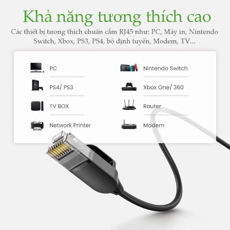 Ugreen UG70654NW122TK 5M cat6a 10Gbps 500MHz OD2.8mm Utp cáp mạng siêu mỏng thuần đồng màu đen - HÀNG CHÍNH HÃNG