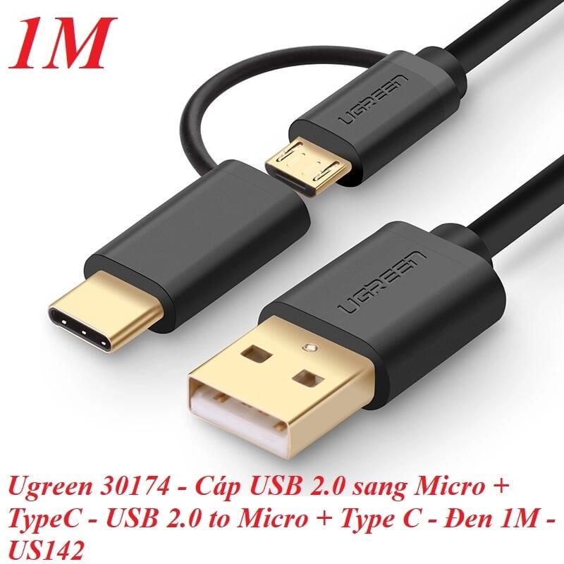 Ugreen UG30174US142TK 1M màu đen Dây USB 2.0 sang Type-C và micro - HÀNG CHÍNH HÃNG