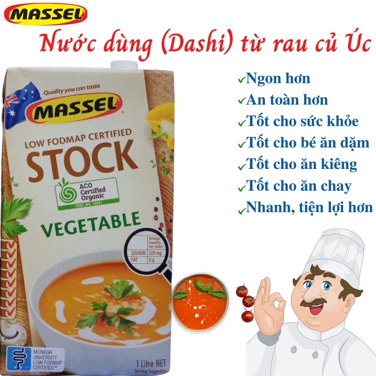 Hạt nêm rau củ Massel Úc 100% từ rau củ thảo mộc bảo vệ sức khỏe, dành cho ăn chay, ăn mặn, ăn kiêng và cho bé ăn dặm - OZ Slim Store