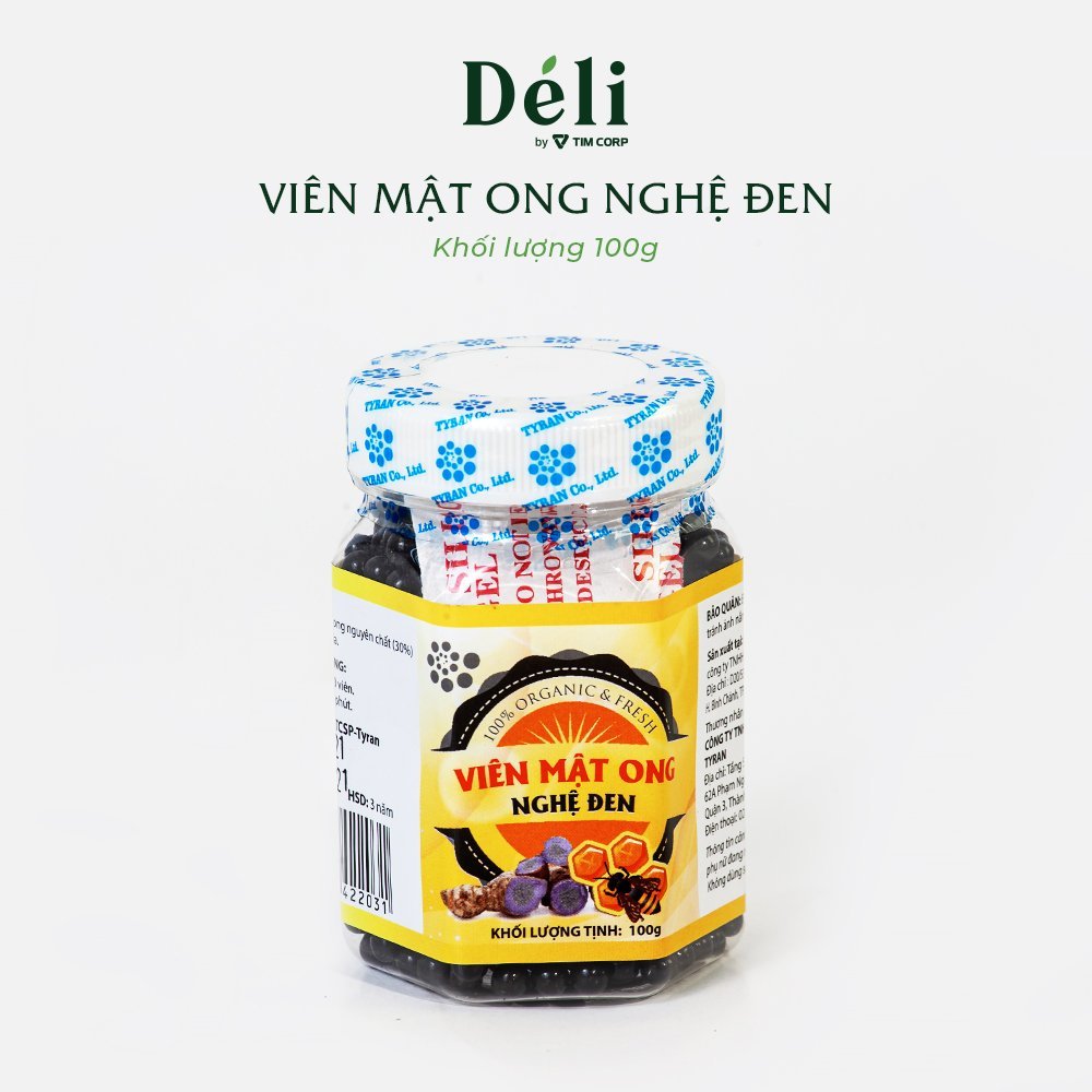 Viên mật ong nghệ đen 100gr chai nhựa Tyran HSD: 3 năm