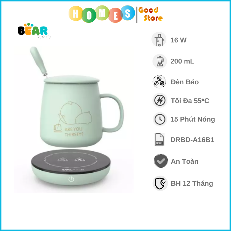 Bộ Cốc Hâm Nóng Đồ Uống BEAR DRBD-A16B1 - Hàng Chính Hãng