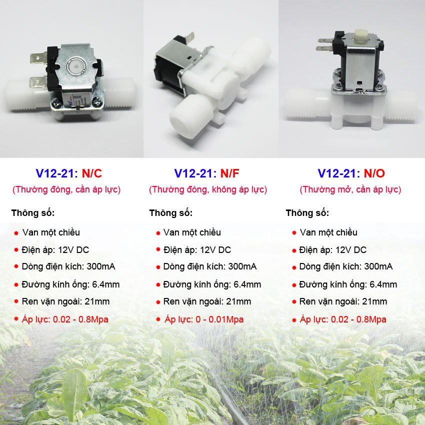 Van điện từ phi 21 mm N/C ( Van thường đóng) dùng điện, VAKS V12-21 - Dùng nguồn 12V DC.