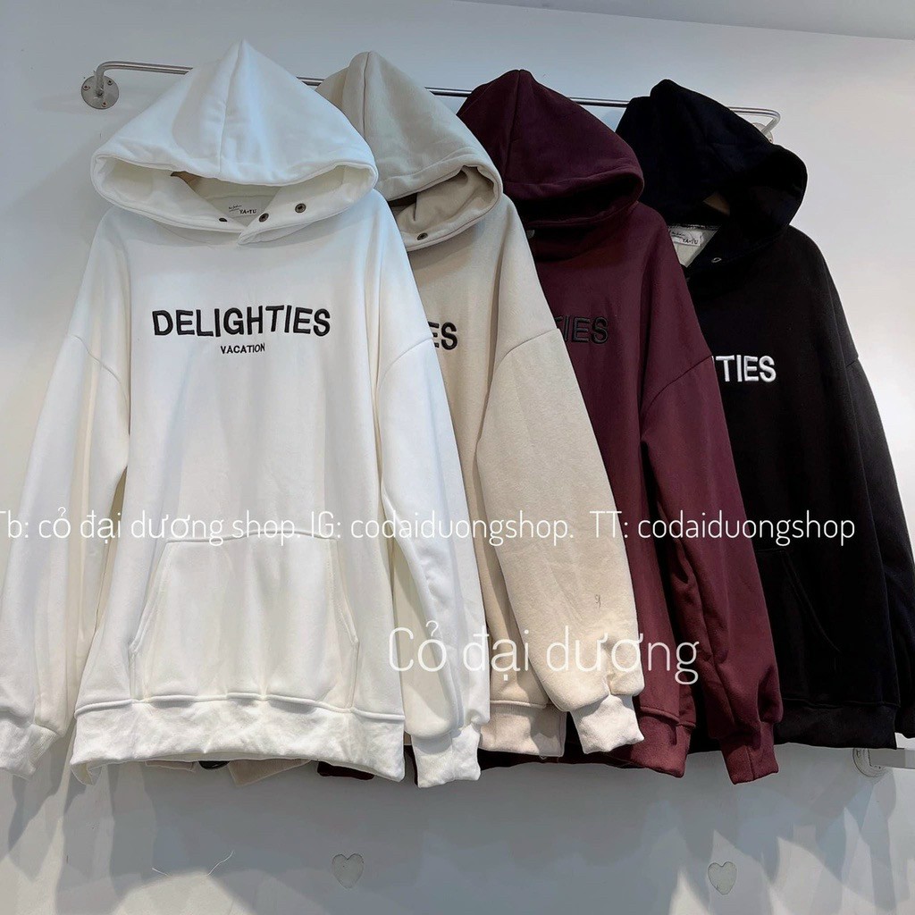 Áo khoác hoodie nam nữ in DELIGHTIES form rộng dày, chất nỉ cao cấp dễ thương, thời trang