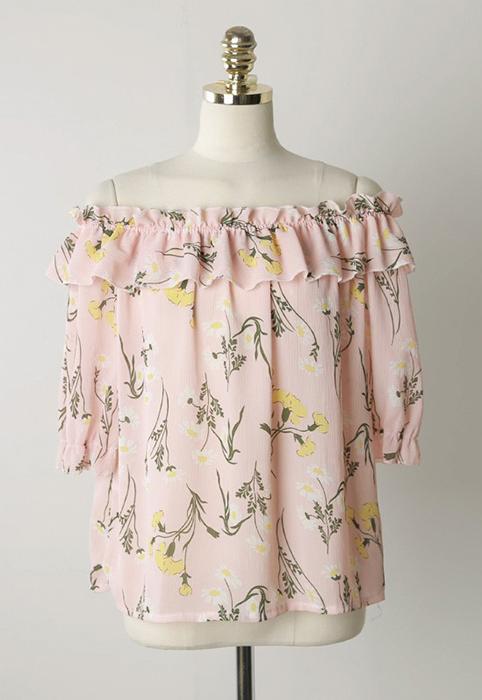 Áo Blouse Hoa Trễ Vai Mềm Mại- freesize