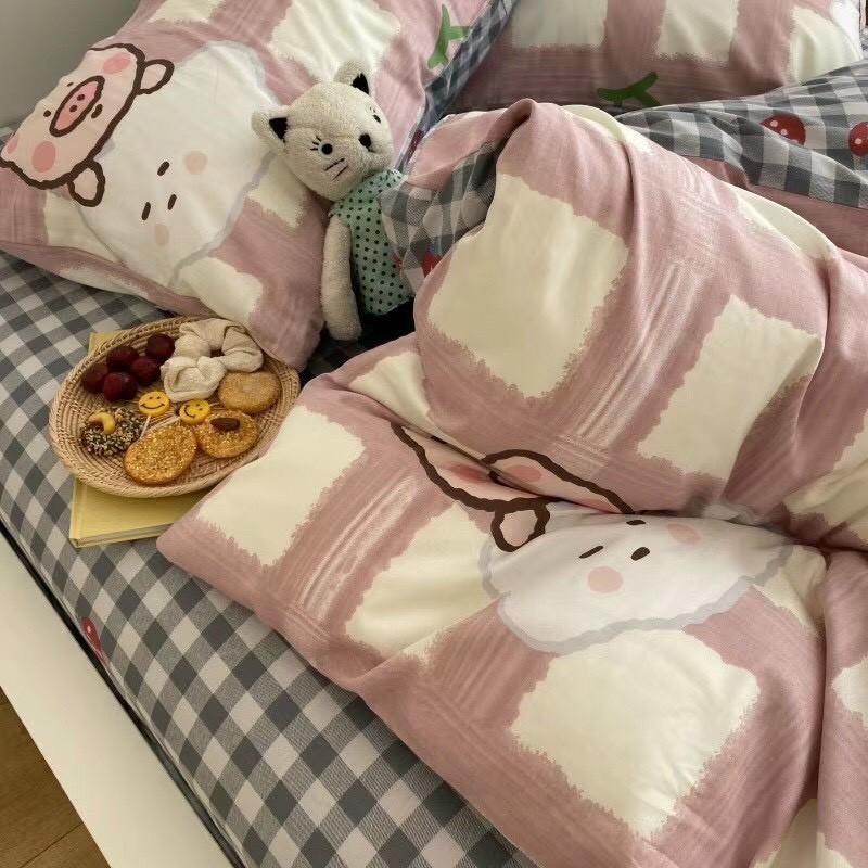 Bộ chăn ga gối Cotton Living M2T bedding chăn ga Hàn Quốc heo con đáng yêu 100% Cotton
