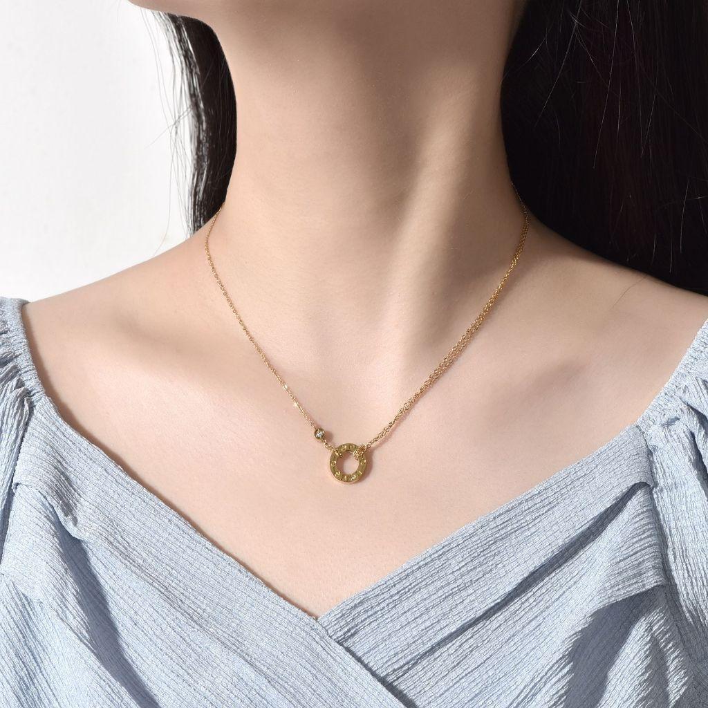 Dây chuyền nữ titan thời trang mặt hình tròn thép không gỉ trangsucpt có 3 màu sắc DCNUT07