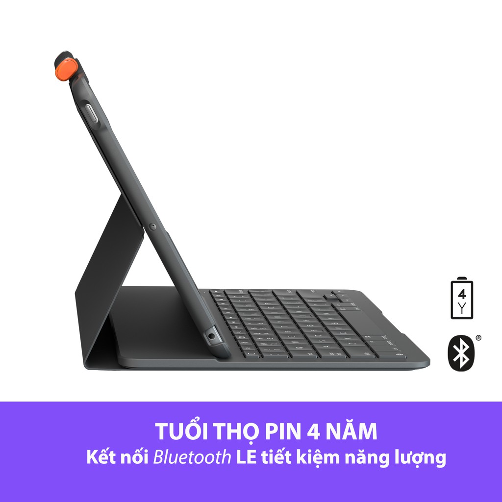 Bao da kèm bàn phím Logitech Slim Folio kết nối bluetooth dành cho iPad Gen7, Gen 8, Gen 9 - Pin đến 4 năm - Màu Đen - Hàng chính hãng