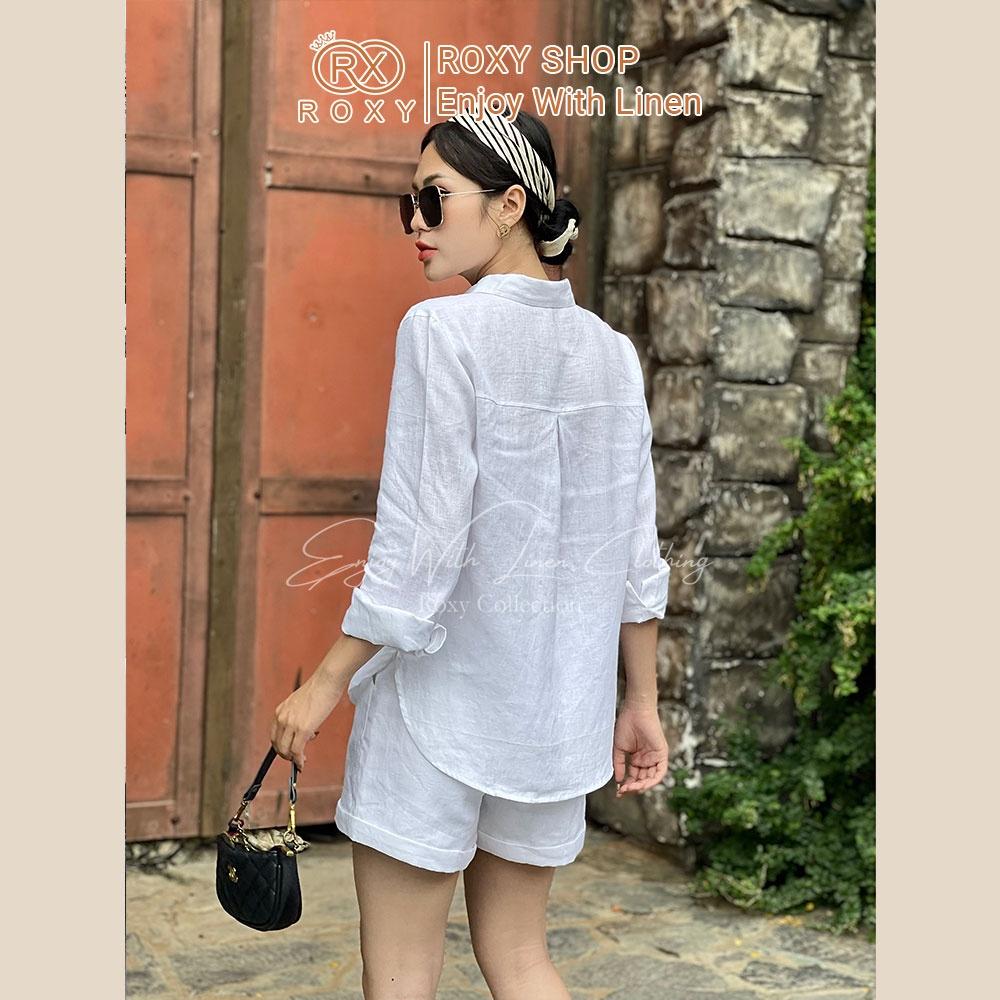 Set Đồ Nữ Linen Quần Short Sơ Mi Tay Dài Thoáng Mát