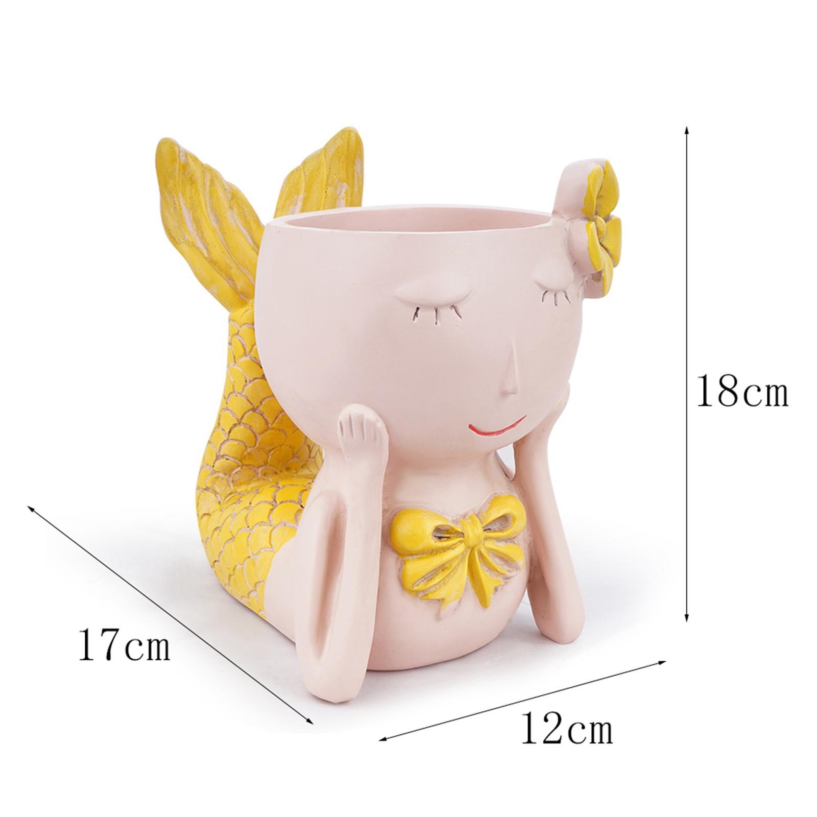 2 Pieces Mermaid Head Statue Pot Resin Table