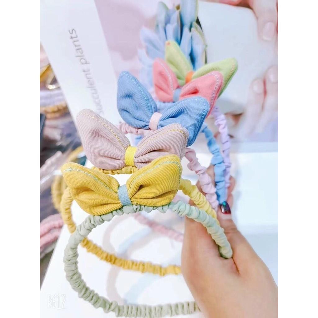Bờm Cài Tóc Vải Nhún Đính Nơ Siêu Xinh