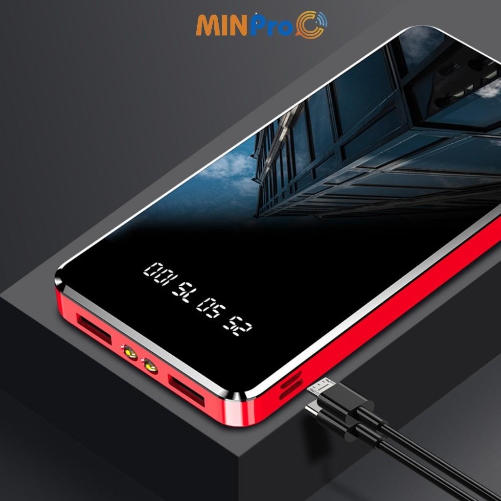 Pin sạc dự phòng 30000mAh hình chữ nhật mini,hỗ trợ sạc nhanh, tặng kèm dây cáp 3 đầu và có miếng đỡ điện thoại - MINPRO