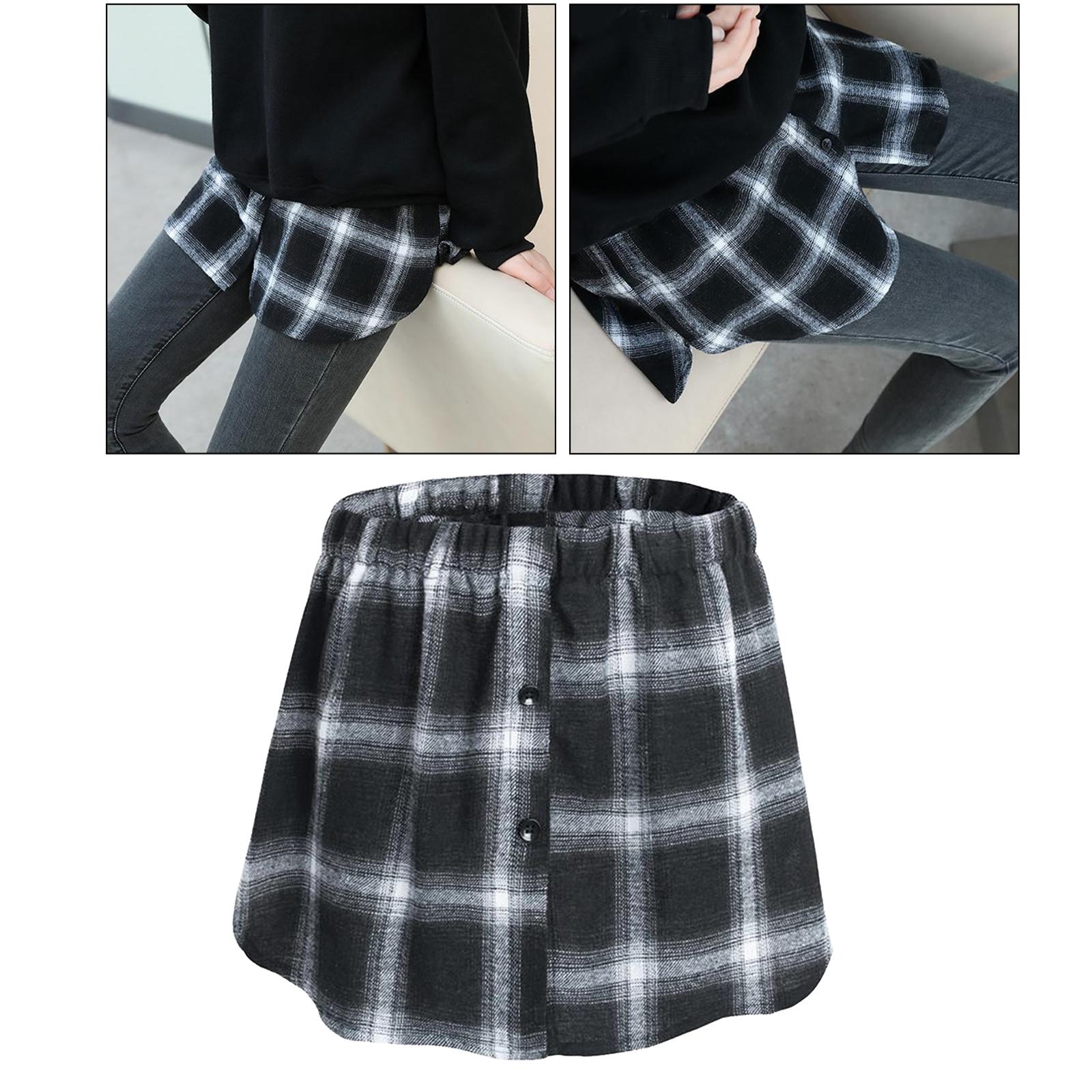 Plaid Fake Skirt Irregular Elastic False Shirt Short Skirt Half-body Female Women Girls Half Slip Short A-Line Sweater Decorative Hem