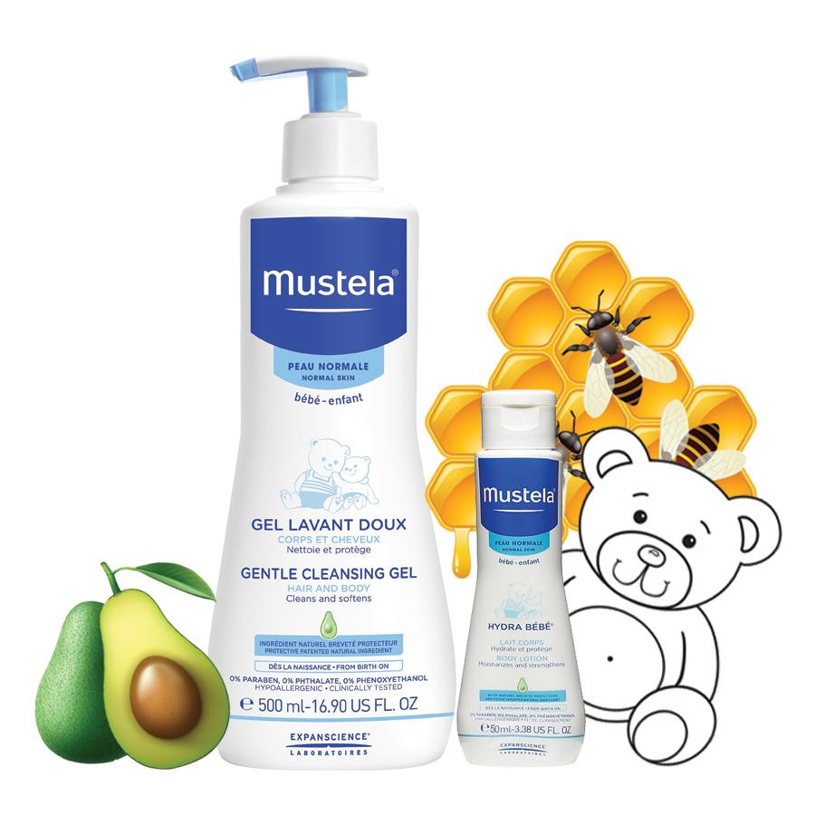 Sữa Tắm Gội Dạng Gel Cho Da Nhạy Cảm Của Bé Gentle Cleansing 500ml  Tặng Kem Dưỡng Da 50ml Mustela