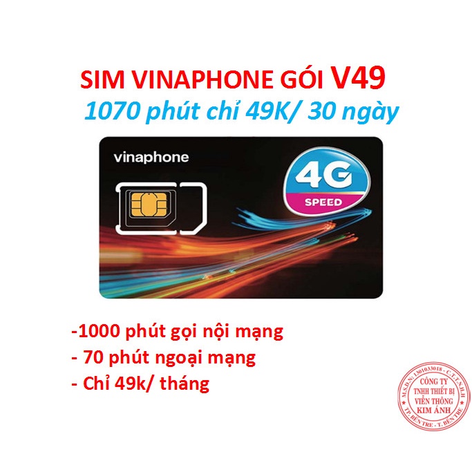 Sim nghe gọi Vinaphone dùng mãi gói V49 nhận 1070 phút gọi miễn phí, Hàng chính hãng