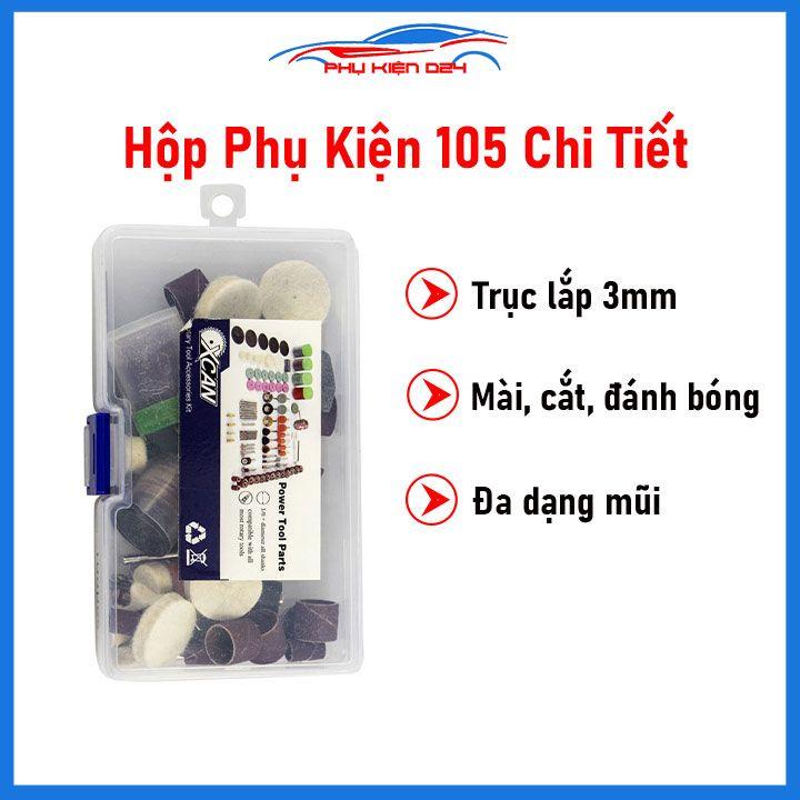 Bộ phụ kiện cắt mài đánh bóng 105 chi tiết XCAN cầm tay trục 3mm