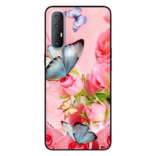 Ốp lưng dành cho Oppo Reno 3 / A91 - Reno 3 Pro - Reno 4 - Reno 4 Pro mẫu Bướm Xanh Và Hoa Hồng