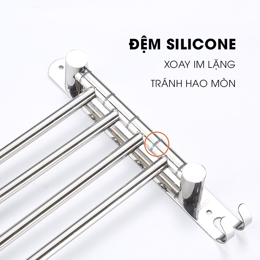 Thanh treo khăn nhà tắm dán tường 4 nhánh Inox 304 Cao cấp VKT4 - Vắt khăn tắm và đồ đạc đa năng tặng keo dán chuyên dụng siêu dính