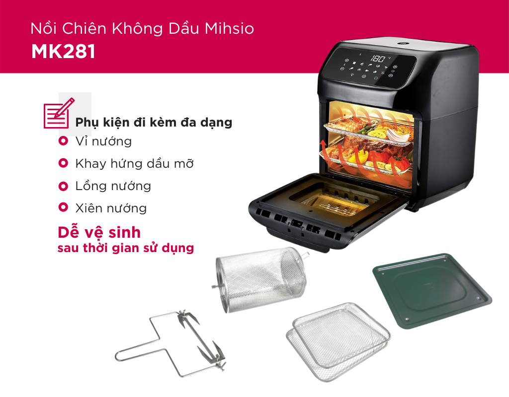 Nồi chiên không dầu 12L điện tử Mishio MK281 - Hàng chính hãng