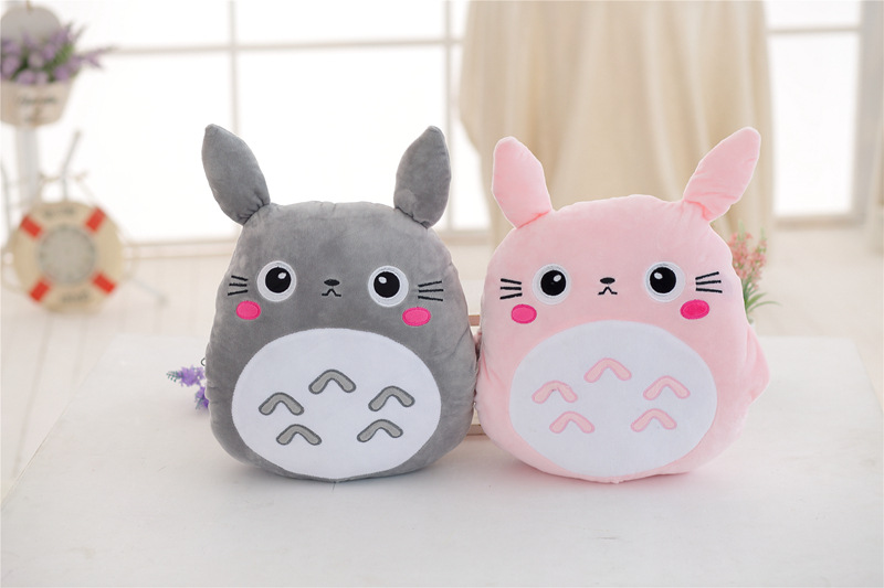 Bộ Chăn Gối Văn Phòng 3 Trong 1 Hình Thỏ Xám Và Thỏ Hồng TOTORO Xinh Đẹp