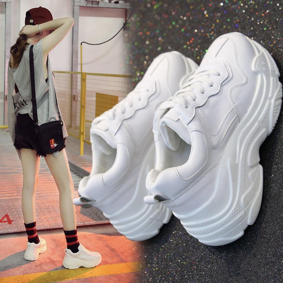 Giày Nữ, Giày Sneaker Nữ G14 Màu Trắng Đế  Phong Cách Hàn Quốc Đi Học Đi Chơi