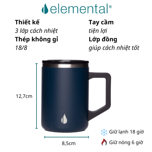 [Thương hiệu Mỹ_Hàng chính hãng] Cốc giữ nhiệt Elemental Summit 470ml màu xanh navy, giữ nhiệt vượt trội, an toàn sức khỏe