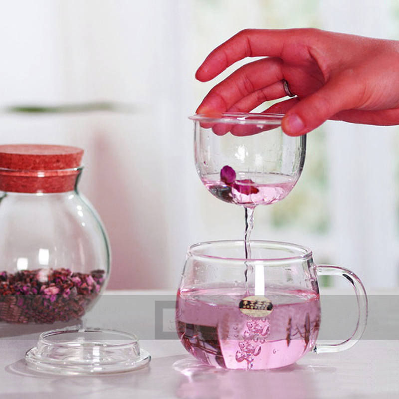 Ly thủy tinh có ngăn lọc và nắp đậy 300ml