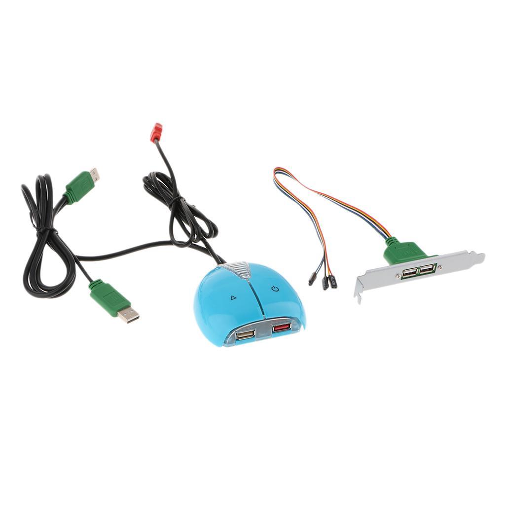 Desktop Computer  /off Reset Button Switch with Dual USB Blue