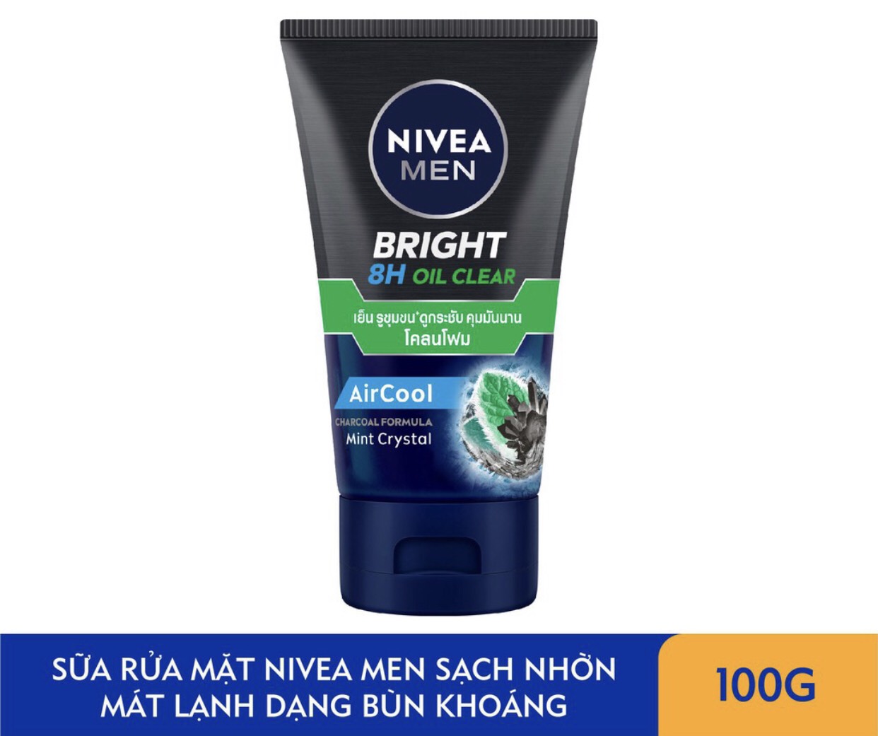 Sữa Rửa Mặt Nivea Men Bùn khoáng Đánh Bay Nhờn Không Khô Da Tinh Thể Bạc Hà AirCool Charcoal Formula Mint Crystal