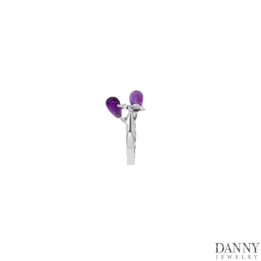 Nhẫn Nữ Danny Jewelry Bạc 925 Xi Rhodium Đính Đá Amethyst Hình Giọt Nước SPLRA665