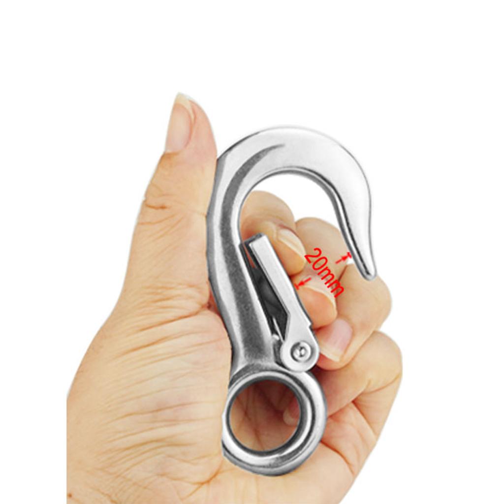 2xStrong Stainless Steel Eye Hook W/ Clevis Safety Latch for Winch Cable 0.3T