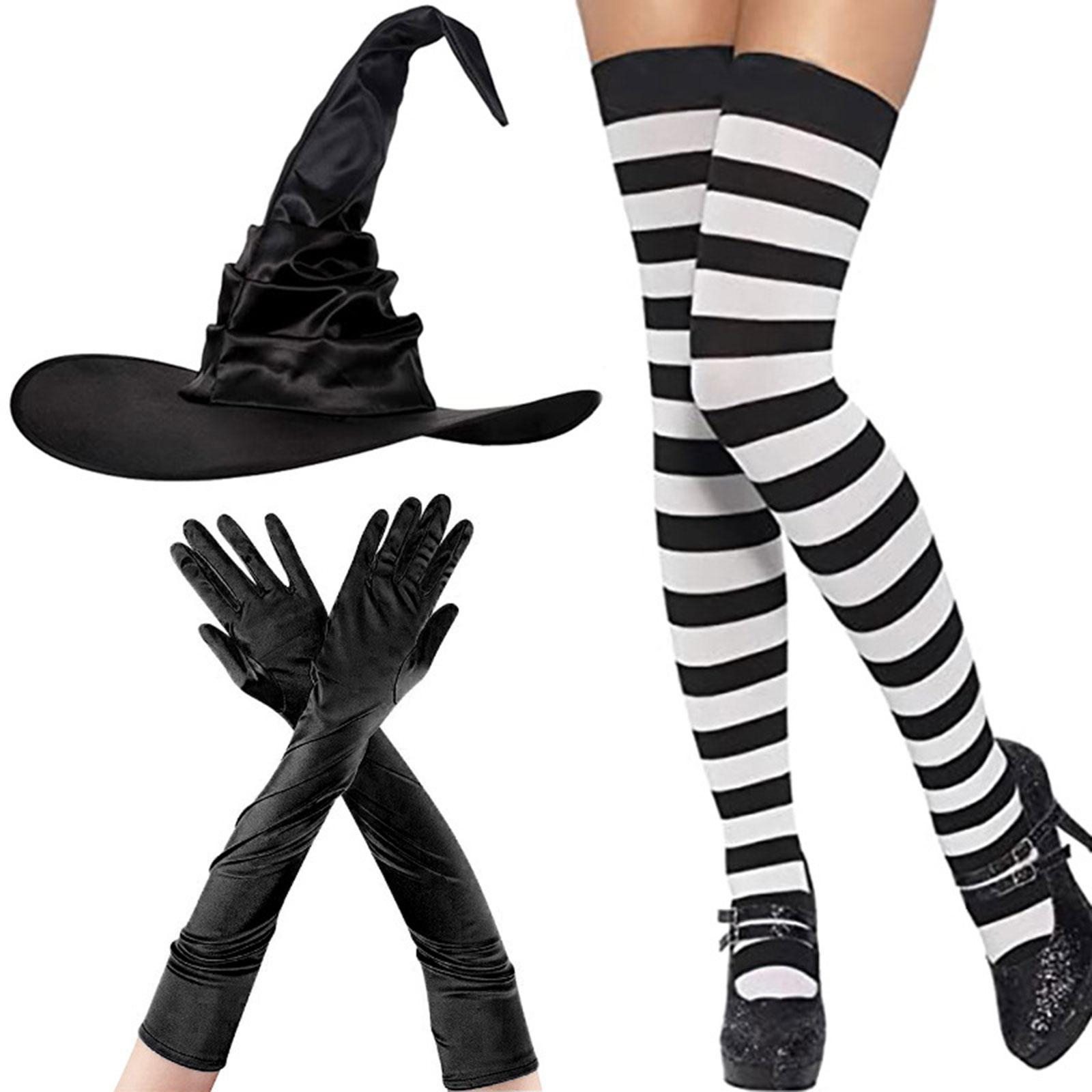 Halloween Witch Costume Set Prop Striped Tights Socks for Masquerade Cosplay