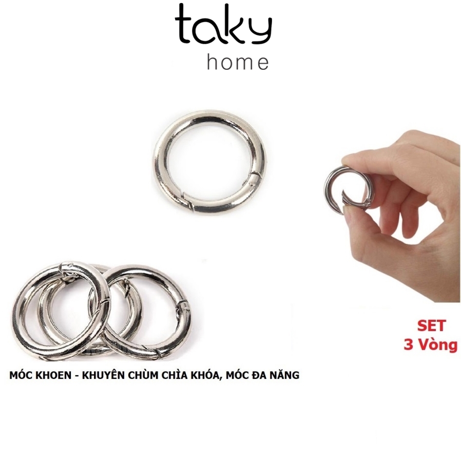 Set 3 Vòng Khoen Tròn Nhỏ, Móc Khuyên Chùm Khóa Trơn Kim Loại Màu Bạc, Móc Chùm Chìa Khóa, Móc Đa Năng - TakyHome 5070